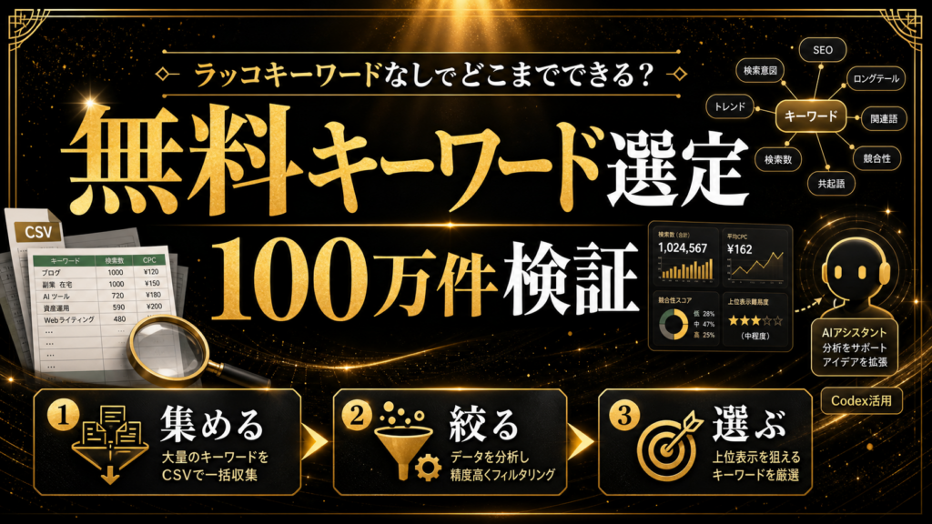 無料のキーワード選定ツールでどこまでできる？ラッコキーワードなしで100万件集めて検証